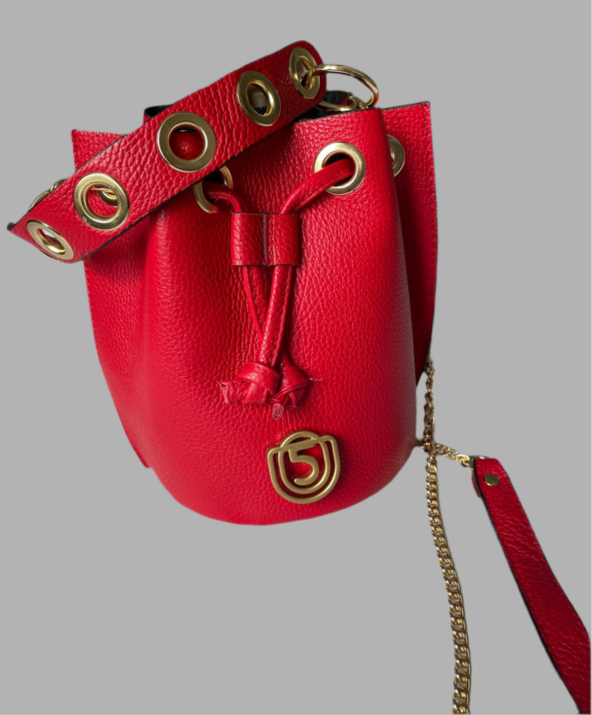 Sac Bourse en cuir Rouge- Five On Us Doré