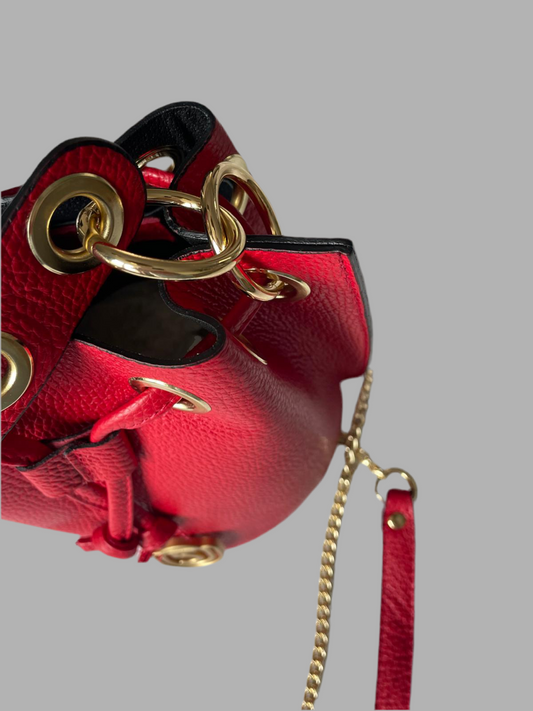 Sac Bourse en cuir Rouge- Five On Us Doré