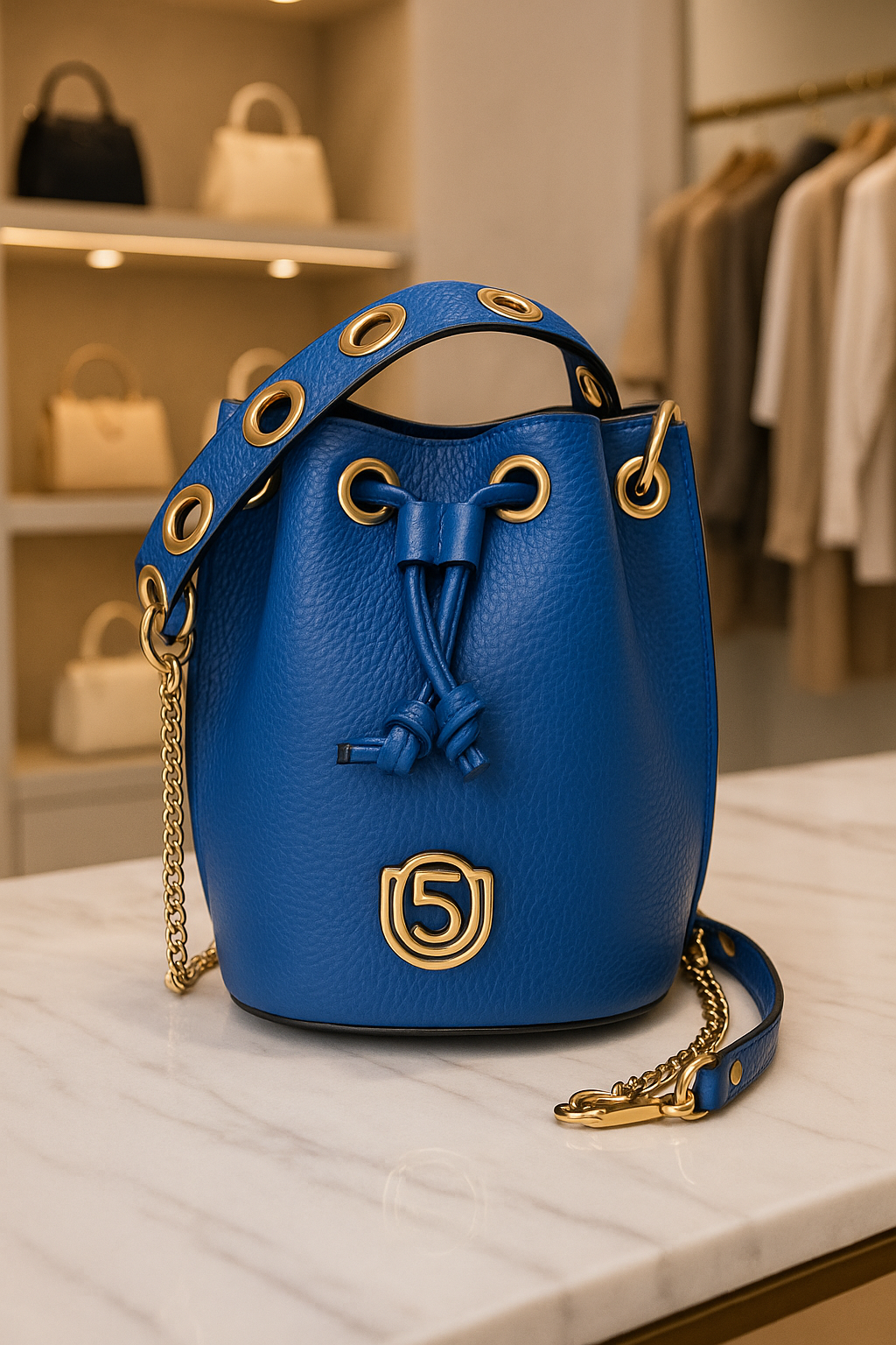Sac Bourse en cuir Bleu- Five On Us Doré