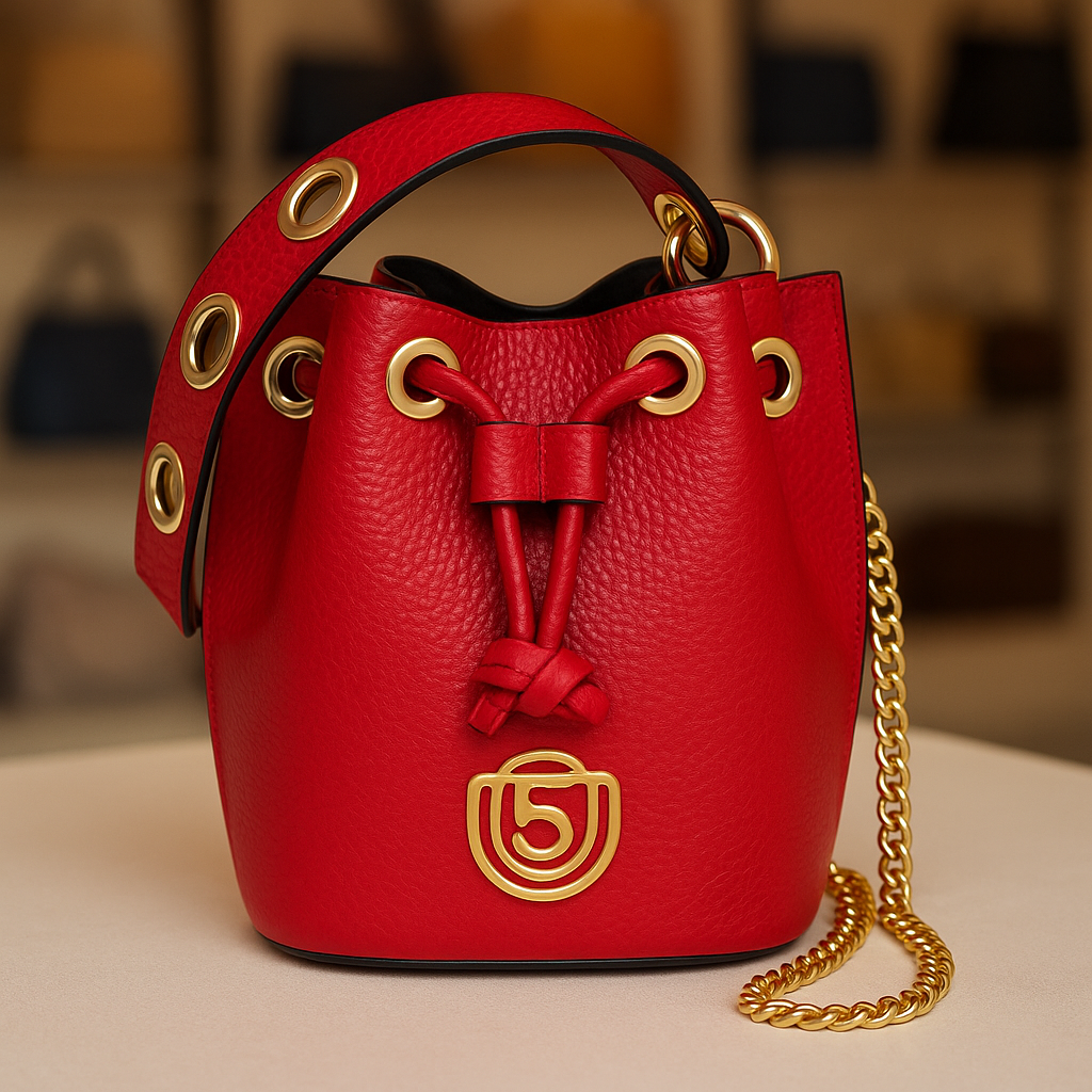 Sac Bourse en cuir Rouge- Five On Us Doré